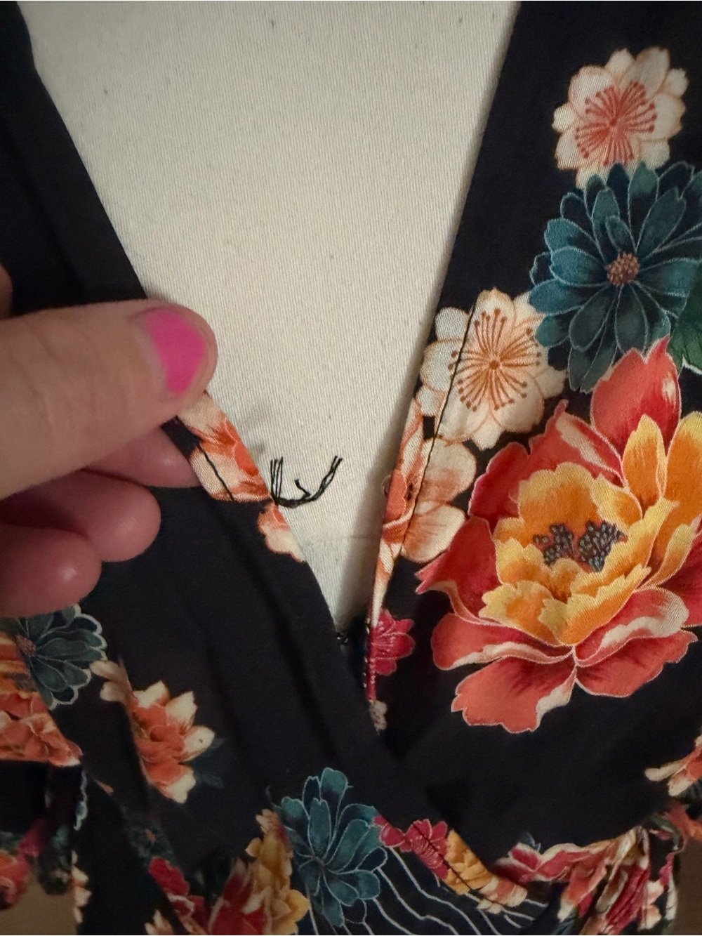 Farm Rio Black Floral Wrap Dress with Yellow Hem - Picture 3 of 6